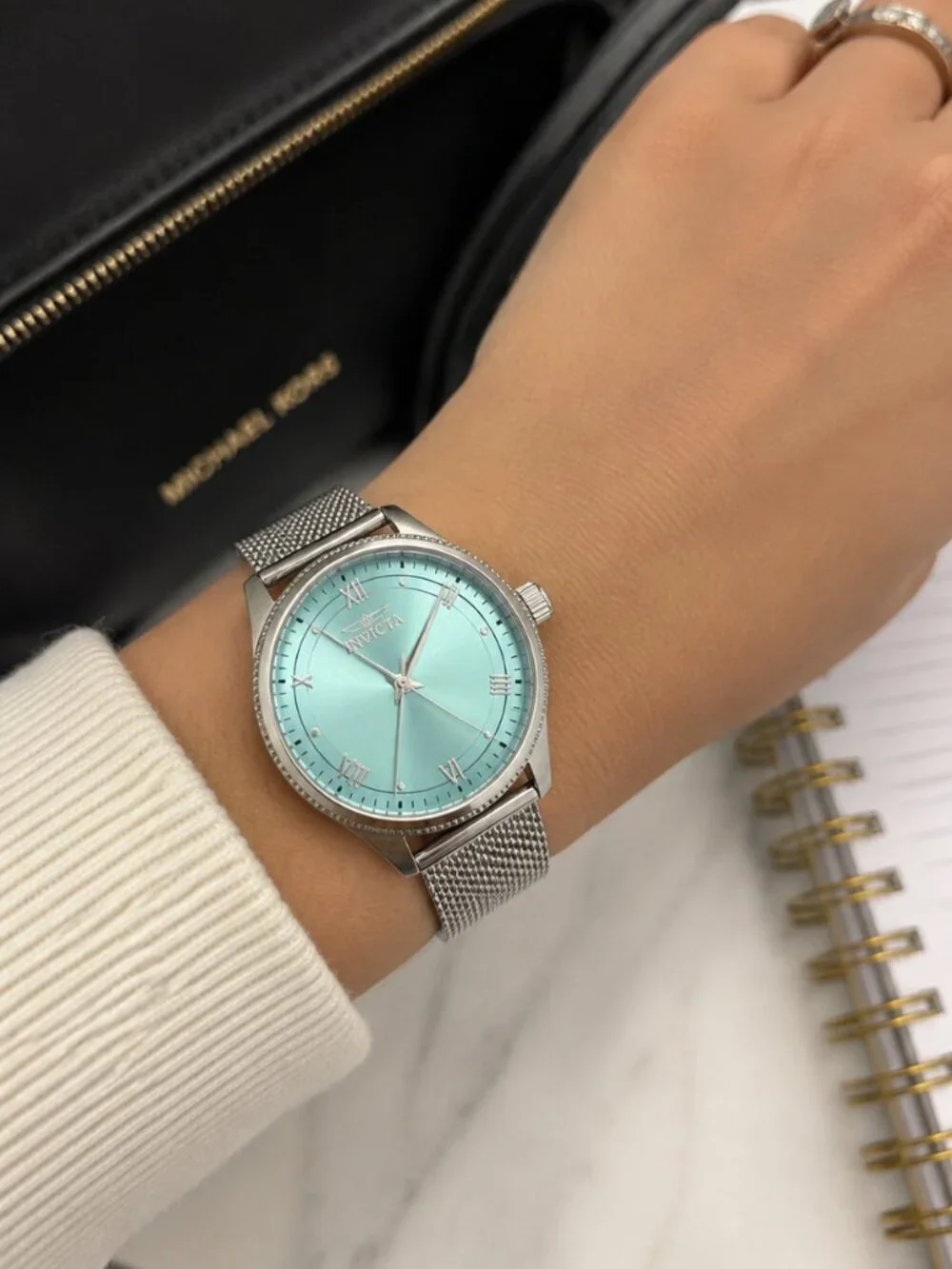 Invicta Celestial 48487 Women's 36mm Light Blue Dial Silver Mesh Watch NIB